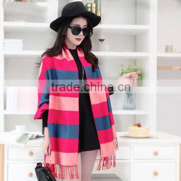 winter hot selling best price colorful stripes oversized 100%viscose pashmina shawl and scarf, knitting scarves with tassels