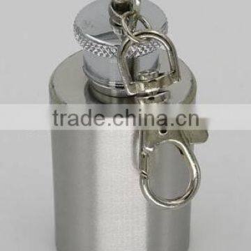 1oz Mini Type and Metal Body Material stainless steel hip flask with keychian and laser logo