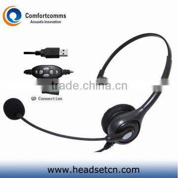 Super lightweight call center computer USB headset with QD HSM-600NPQDUSBC