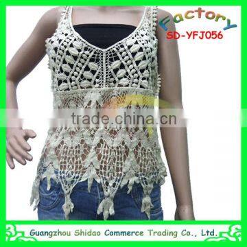 swiss voile lace fabric lace blouse and summer fashionable women embroidery sleeveless hollow lace top