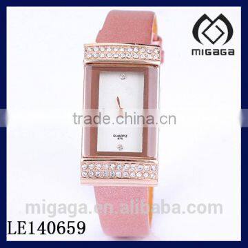 thin band rectangle case small size wristwatch leather strap japanese quartz movement