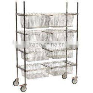 Sliding baskets shelving unit standard kit on feet (no castors) - 460mm x 1220mm x 1820mm (DxWxH) with 8 sliding baskets