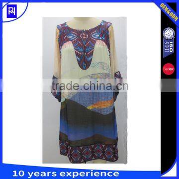 100% Silk Chiffon Digital Print Combo Casual Straight Dress Women Long Sleeve Elegant Graceful