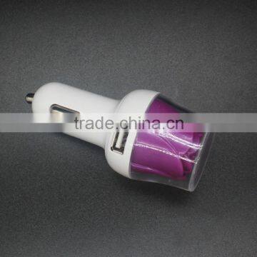 wholesale 2 port USB rose car charger with LED light