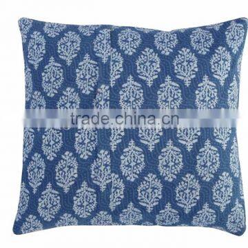 Indigo Block Print Cushion Cover Indian Reversible Pillows Cotton Handmade Decorative Shams Throw 16X16 Cushions