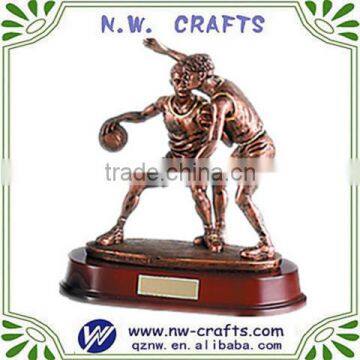 Custom basketball sports trophy with wooden base