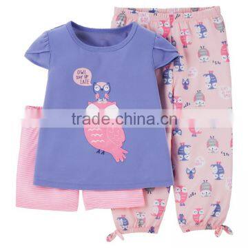 Wholesale Summer Short Sleeve 3-Piece Printed Pajama Set For Girls