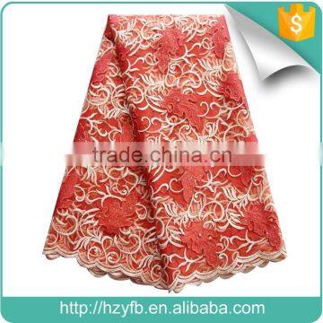 2016 New products red orange french net lace fabric italian bridal lace fabric wholesale with stones fabric lace for wedding