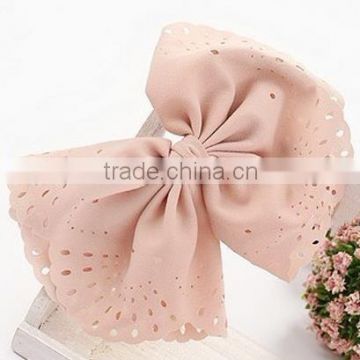 Solid Color Chiffon Eyelet Hair Bows,Handmade Fabric Bow Spring Clip