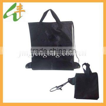 promotional black polyester foldable drawstring shopping bag