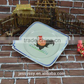 China Rooster Enamel Decorative White Porcelain Square Plate