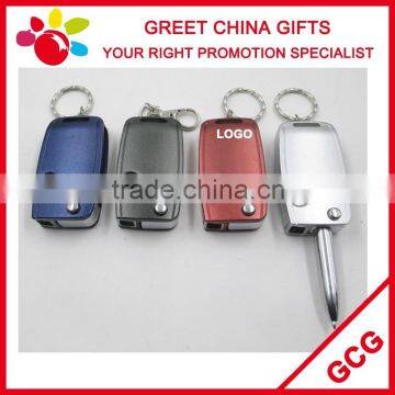 Promotional 3 In 1 Multifuntional Car Key Shaped Painted Gift Ball Pen With Keychain And LED Light