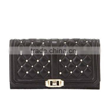 Black Embroidery hand bags with pear leather mini clutch bags lady CL9-083