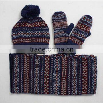 Girls/boys Winter/Fall China factory Acrylic Knitted Hats scarves and gloves sets