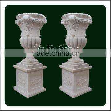 Outdoor Decorative Natural Carved White Marble Urns