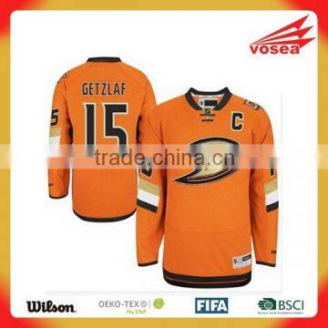 2015 new popular orange color custom hockey jersey