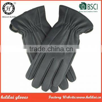 Top Quality Deer Leather Men's Cashmere Lined Three Points and Elastic Deerskin Leather Gloves