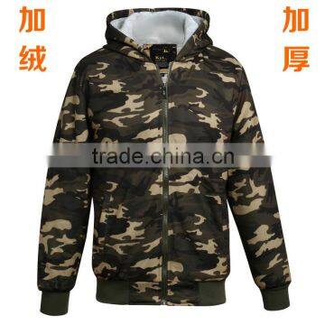 High quality thick lining warm cotton polyester fleece camouflage zipper hoodies