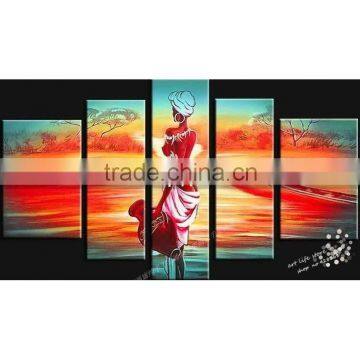 100% handmade african woman scenic oil painting for living room decorative