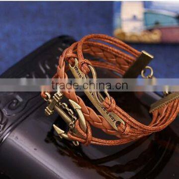 NEW Infinity anchor Friendship Leather Charm Bracelet Antique Copper Cute