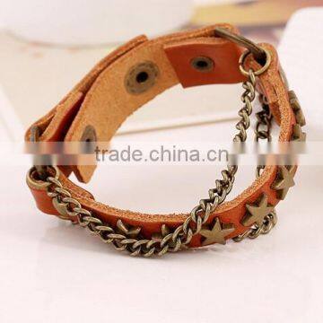 Punk Cool Men Womens Wide Genuine Leather Belt Bracelet Cuff Wristband Bangle