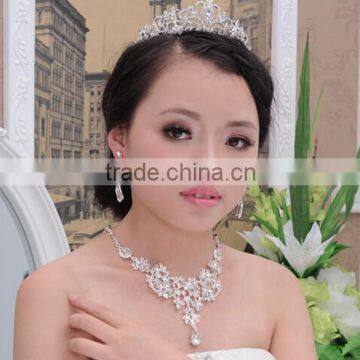 Silver Alloy Rhinestone Earrings Crystal Pendant Necklace Bridal Jewelry Set photo-4