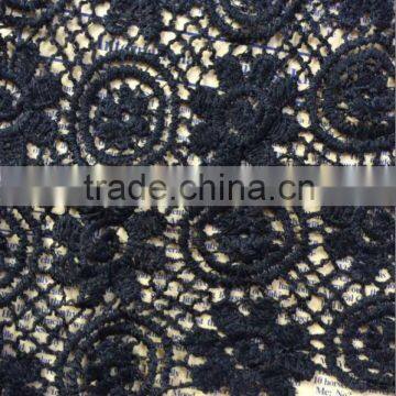 Heavy embroidery cotton fabric black swiss guipure lace for Girl Dresses 2015