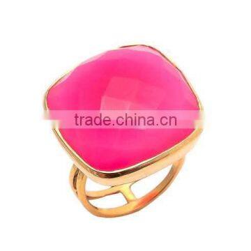 The Gopali Jewellers Hot pink Chalcedony ring gold plated ring Large Rectangular cocktail ring