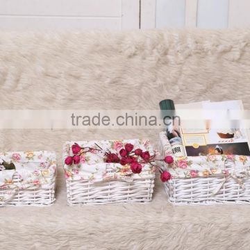 wholesale eco-friendly handmade wicker baske white with liner multifunction storage basket set3