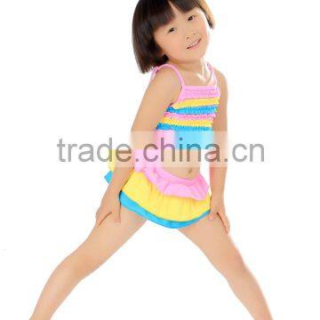 2016 kid swimwear hot sale girls swimsuit two pieces swimwear with fold and lace baby bikini kid beachwear