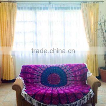 Purple Tassel Mandala Roundie Indian Tapestry Bohemian Hippie Round Roundie Mandala Tapestry Wholesaler Home Decor Table Cover