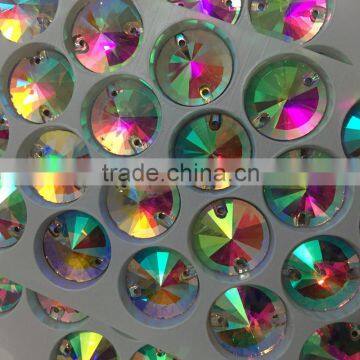 nice small box packing 14mm revoli round shape crystal AB sew on crystal stone with hole for designing clothing