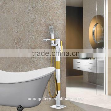 Floor Mounted Bath Faucet with Tub Filler & Handle Shower