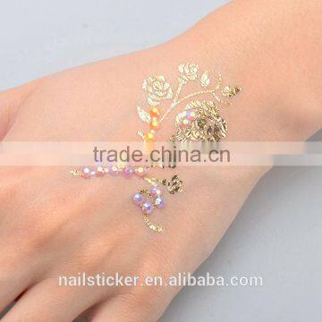 Custom Fashionable Rhinestone Sticker Metallic Tattoo Diamond Gold Temporary Tattoo Stickers photo-2