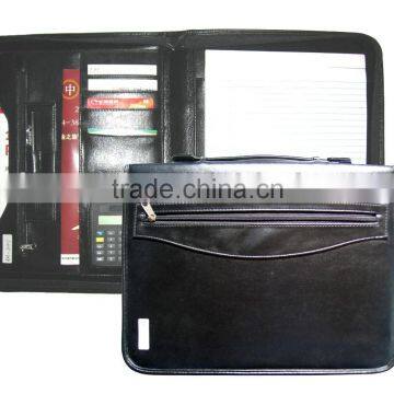 PU MATERIAL ZIPPER PORTFOLIO WITH TWO HANDER