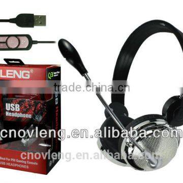 call center usb headset with retractable speaker made in China