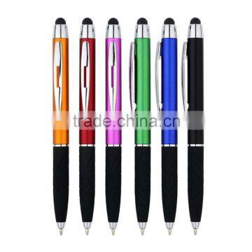 Hot Selling 2 in 1 Promotional Plastic Touch screen styus Pen with black rubber grip