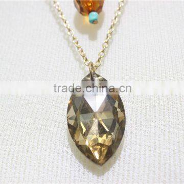 Newest Double Layered Elegant Smoked Topaz Glass w/ Brown Bead & Turquoise Seedbead Pendant Necklace 2016 Fashion Wholesale photo-2