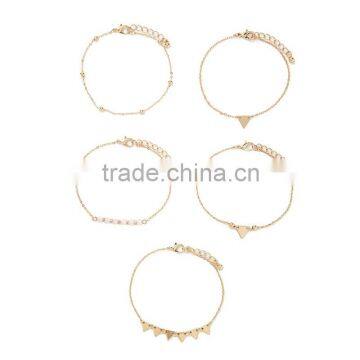 Exquisite Alloy Gold Plated Crystal Beads Tiny Metal Beads Five Chain Triangular Geometry Rhinestone Bracelets Sets For Students photo-3