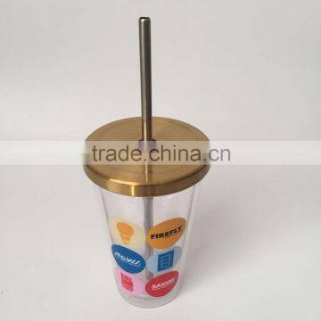 16oz BPA-free Acrylic Cold Drinking Tumbler With Straw & Stainless Steel Lid photo-2