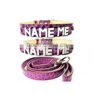 Best seller purple full set pet lether collar and leash, love my pets