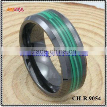 2014 green carbon fiber inlay ladies ceramic rings