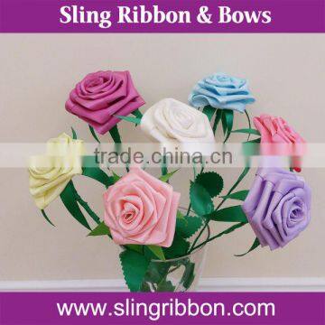 Handmade Ribbon Rose With Leaves