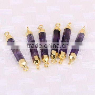 Natural Amethyst Quartz stone Connector Beads, Gold Plated edged Point Druzy Stones For Jewelry Making