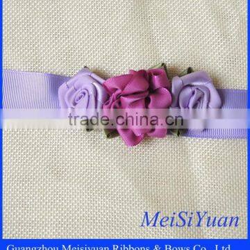 Custom purple grosgrain ribbon flower sash for kids dresses