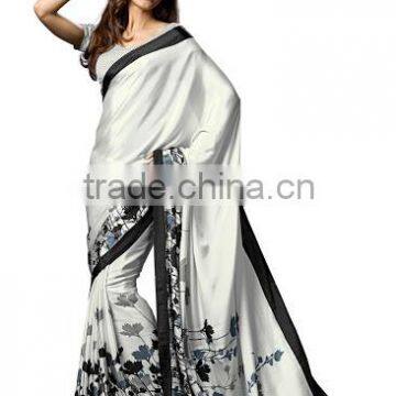 Black And White Wholesale Rates Sarees With Flower Print