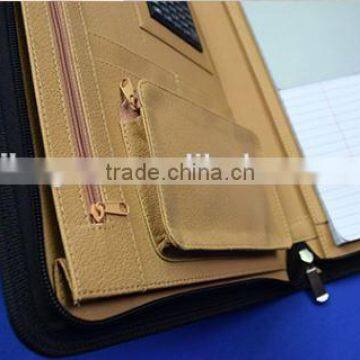 Offering leather zipper open portfolio folder from manufacturer( P709)