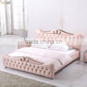 2015 luxury high quality pink leather headboard bed