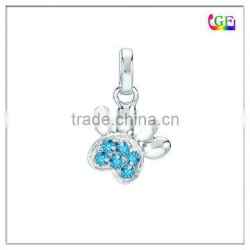 Zinc alloy silver blue crystal paw print pendant