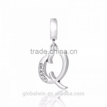 S067Q Globalwin 925 Sterling Silver Alphabet Letter Q Paved With Crystals Pendants Charms photo-2